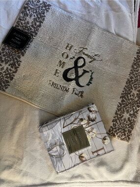 Avanti Home Cream Floral Shower Curtain  and bath mat with Taupe Accents